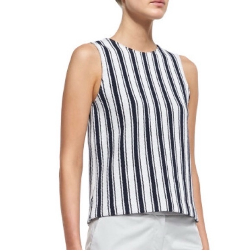 Theory Navy & White Vertical Stripe Sleeveless Shell
